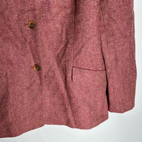 LANDS' END Womens Wool Tweed Jacket Herringbone Button Front Long Sleeve Pink 14 - Picture 2 of 8